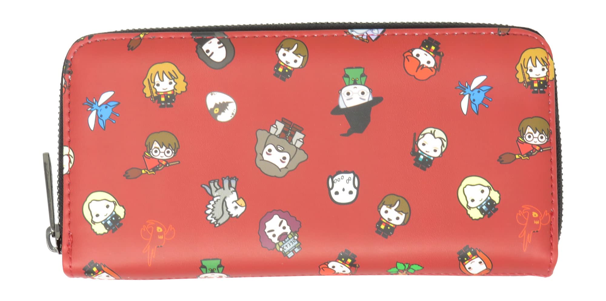 Loungefly Harry Potter Chibi Characters Maroon Allover Print Zip Around Wallet