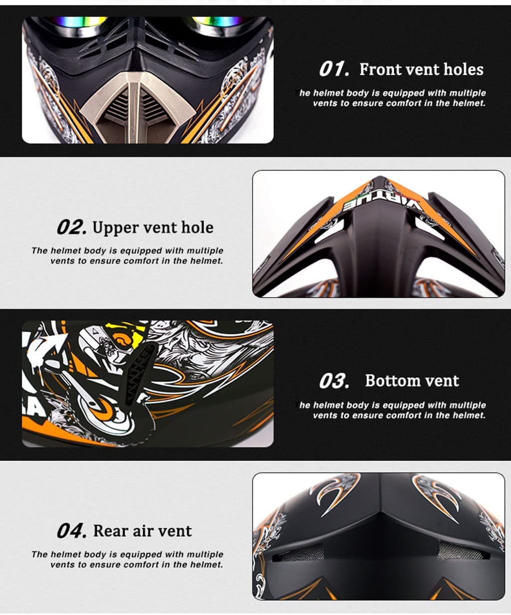 DOT Certified Offroad Bluetooth Motorcycle Full Face Helmet for Youth Kids ATV Street Dirt Bike Motocross Racing Crash Helmet Sport Mountain Helmet (Gloves Goggles Mask) 4Pcs Set -D-Large