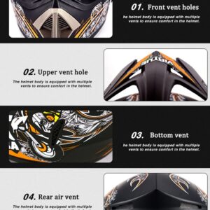 DOT Approved Youth Kids Bluetooth Motorcycle Full Face Helmet ATV Motocross Street Helmet Sport Offroad Dirt Bike Personalized Helmet+Gloves+Goggles+Mask -C-X-Large