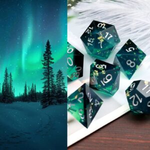 Haxtec Sharp Edge DND Dice Set Blue Black Resin Dice Gold Flakes D&D Dice for RPG Role Playing Games Dungeons and Dragons Gift War Series