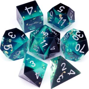 haxtec sharp edge dnd dice set blue black resin dice gold flakes d&d dice for rpg role playing games dungeons and dragons gift war series