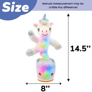 Hopearl Glowing Dancing Unicorn Toy Repeats What You Say Talking Toy Wriggle Singing Mimicking Twisting Electric Light Up Interactive Animated Toy Speaking Gifts for Kids, White, 14.5''