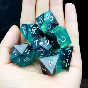 Haxtec Sharp Edge DND Dice Set Blue Black Resin Dice Gold Flakes D&D Dice for RPG Role Playing Games Dungeons and Dragons Gift War Series