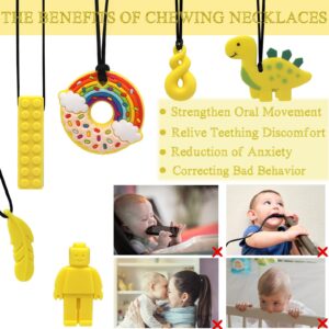 6 Pcs Sensory Chew Necklace for Autism, Teething, Anxiety, Biting Needs, Sore Gums Pain Relief, ADHD, Silicone Chewy Teether Oral Motor Chewing Pendant Toys with Adjustable Buckle for Girls Boys