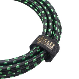 Clef Audio Labs Guitar Cable, 20ft - 1/4 inch TS Straight to Straight, Acoustic Electric bass Guitar AMP Cord, 22AWG, Chrome Zinc Alloy Shell, Green Braided Jacket