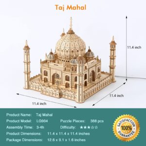 UGUTER 3D Wooden Puzzle Architecture Building Taj Mahal Model Craft STEM Kit LED Light DIY Home Decoration Mother's Day Birthday Gift for Adults & Kids (Taj Mahal)