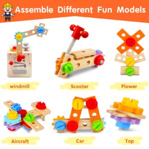 Kaodezhu Wooden Tool Set Montessori Toys for 2 3 4 5 Year Old Boy, 29Pcs Stem Toys Toddler Educational Toys Age 2-3, Tool Bench Pretend Play Construction Learning Toys for Toddler Birthday Gifts