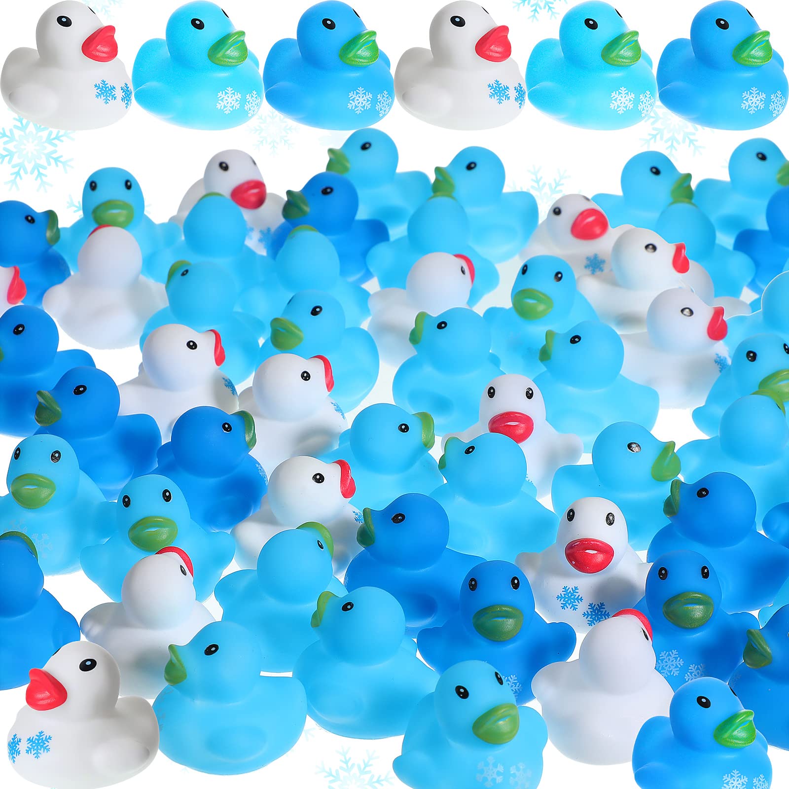 Jerify 50 Pcs Mini Rubber Ducks Snowflake Themed Rubber Ducks Toys Winter Ducks Bulk Holiday Bath Ducky Favors Bathtub Pool Toys Birthday Christmas Party Goodie Bag Fillers Gift