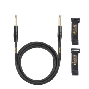 clef audio labs guitar cable 15 ft, 22awg shielded, tangle-free pvc jacket, black zinc alloy shell, electric bass guitar amp cord, 1/4 inch 6.35mm ts straight male to male instrument cable