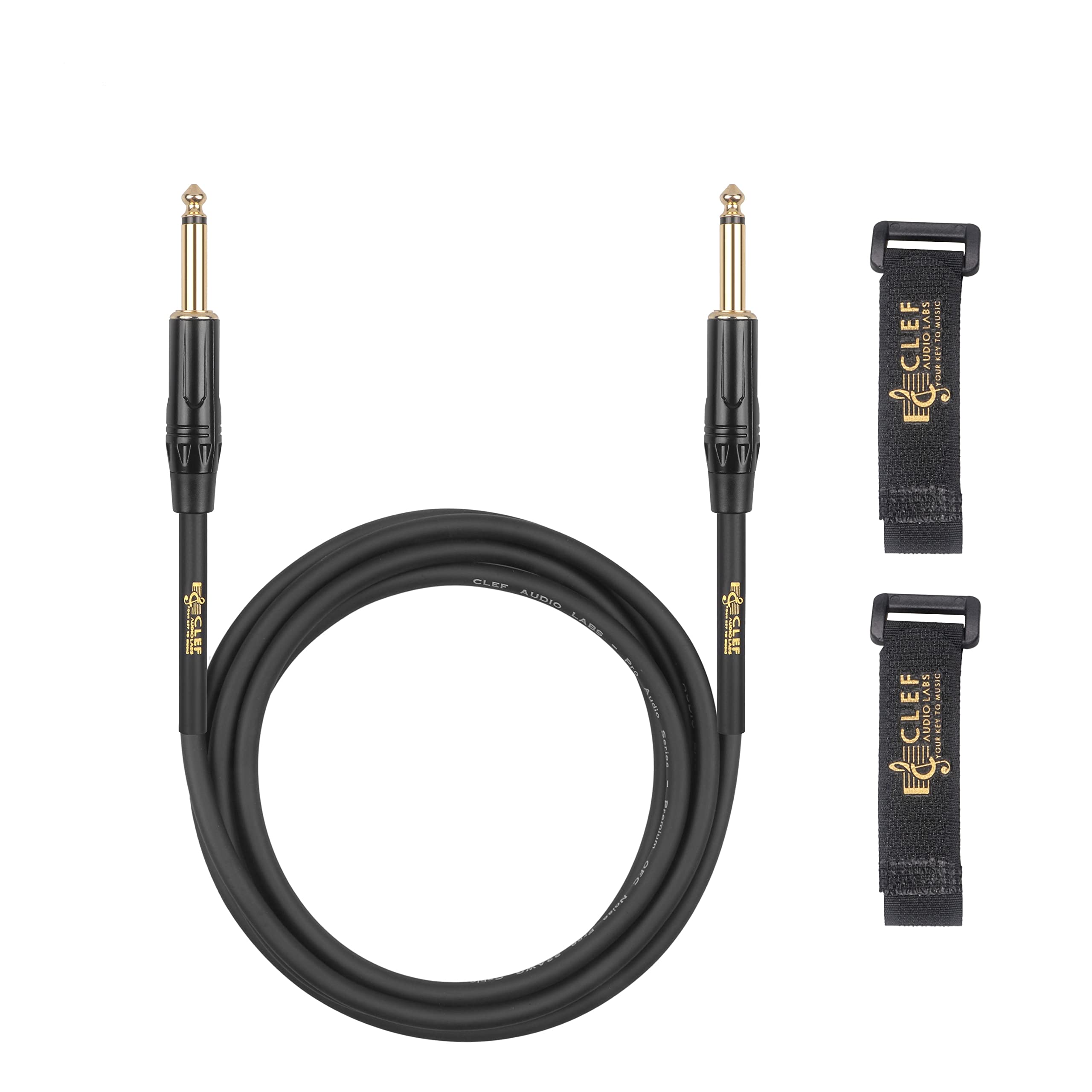 Clef Audio Labs Guitar Cable 15 ft, 22AWG Shielded, Tangle-Free PVC Jacket, Black Zinc Alloy Shell, Electric bass Guitar AMP Cord, 1/4 Inch 6.35mm TS Straight Male to Male Instrument Cable