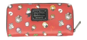 loungefly harry potter chibi characters maroon allover print zip around wallet