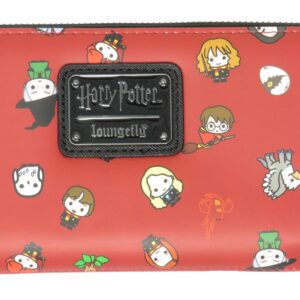 Loungefly Harry Potter Chibi Characters Maroon Allover Print Zip Around Wallet