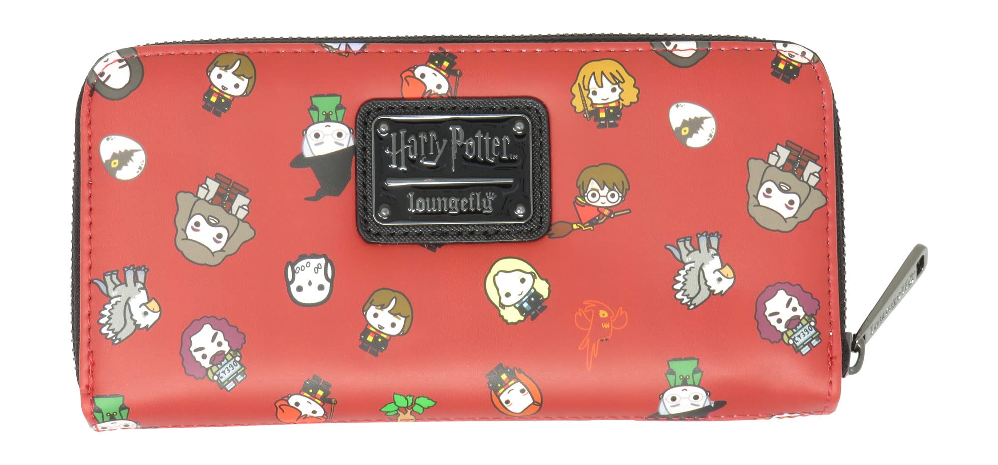 Loungefly Harry Potter Chibi Characters Maroon Allover Print Zip Around Wallet