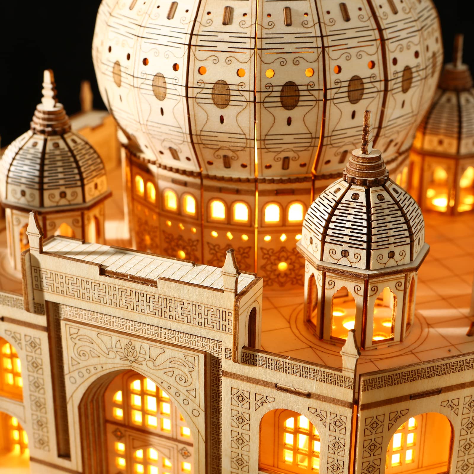 UGUTER 3D Wooden Puzzle Architecture Building Taj Mahal Model Craft STEM Kit LED Light DIY Home Decoration Mother's Day Birthday Gift for Adults & Kids (Taj Mahal)