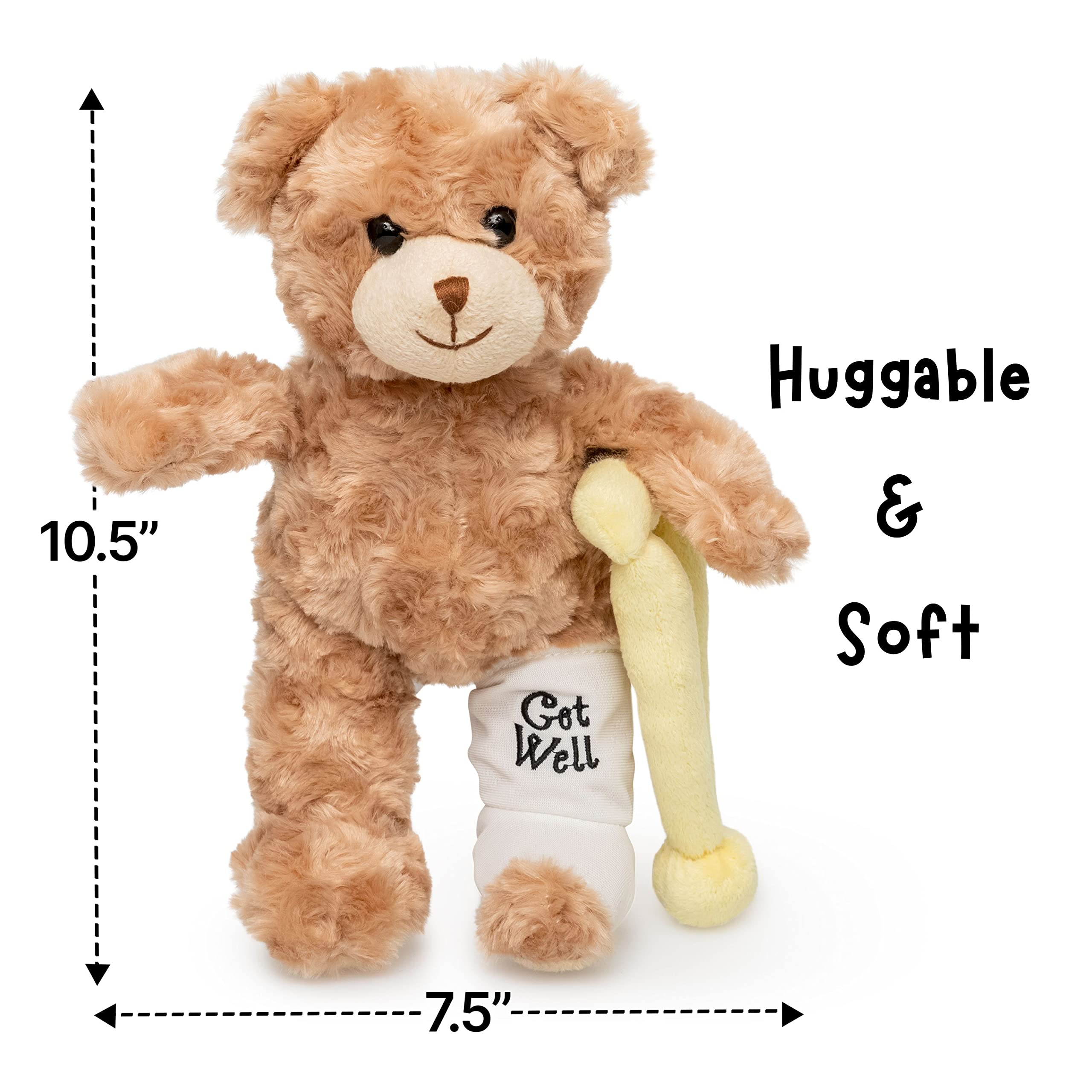 Jolitee Recovery Bear Gifts for Kids and Adults, Teddy Broken Arm Broken Leg, Get Well Stuffed Animal Teddy Bear with Left or Right Arm Cast Sling 10.5 inches (Broken Leg Teddy Bear)