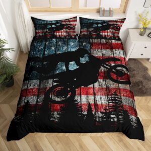 homewish american flag duvet cover set queen size boys dirt bike racing motocross rider rustic farmhouse wooden comforter retro black pine tree silhouette quilt 3pcs, 90''x90'', (zzrs261zmd-tj_usq)