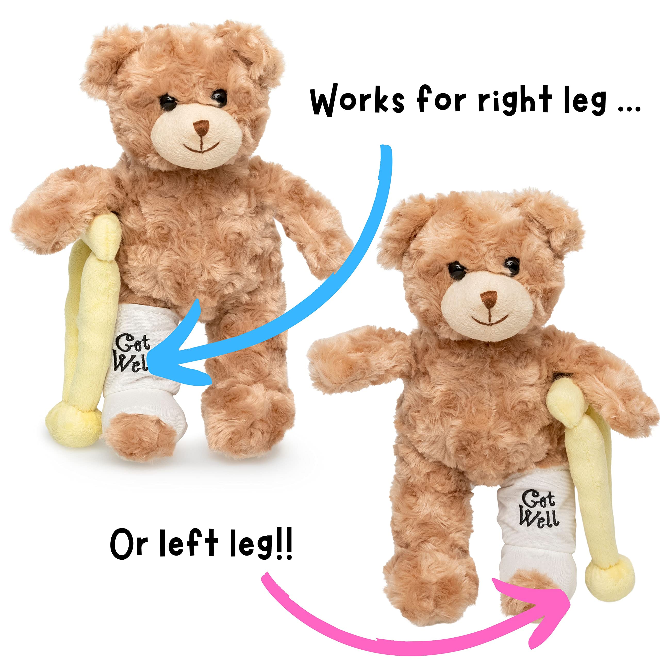 Jolitee Recovery Bear Gifts for Kids and Adults, Teddy Broken Arm Broken Leg, Get Well Stuffed Animal Teddy Bear with Left or Right Arm Cast Sling 10.5 inches (Broken Leg Teddy Bear)