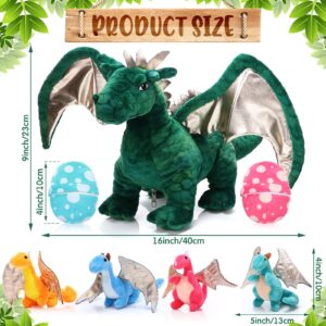 Deekin 7 Pcs Dragon Toy Set 16 Inch Large Dragon Stuffed Animal with 4 Cute Baby Plush Dragons and 2 Eggs in Mommy Dragon's Belly for Boys Girls Birthday Gifts(Cute Style)