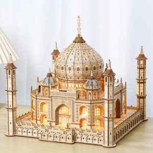 UGUTER 3D Wooden Puzzle Architecture Building Taj Mahal Model Craft STEM Kit LED Light DIY Home Decoration Mother's Day Birthday Gift for Adults & Kids (Taj Mahal)