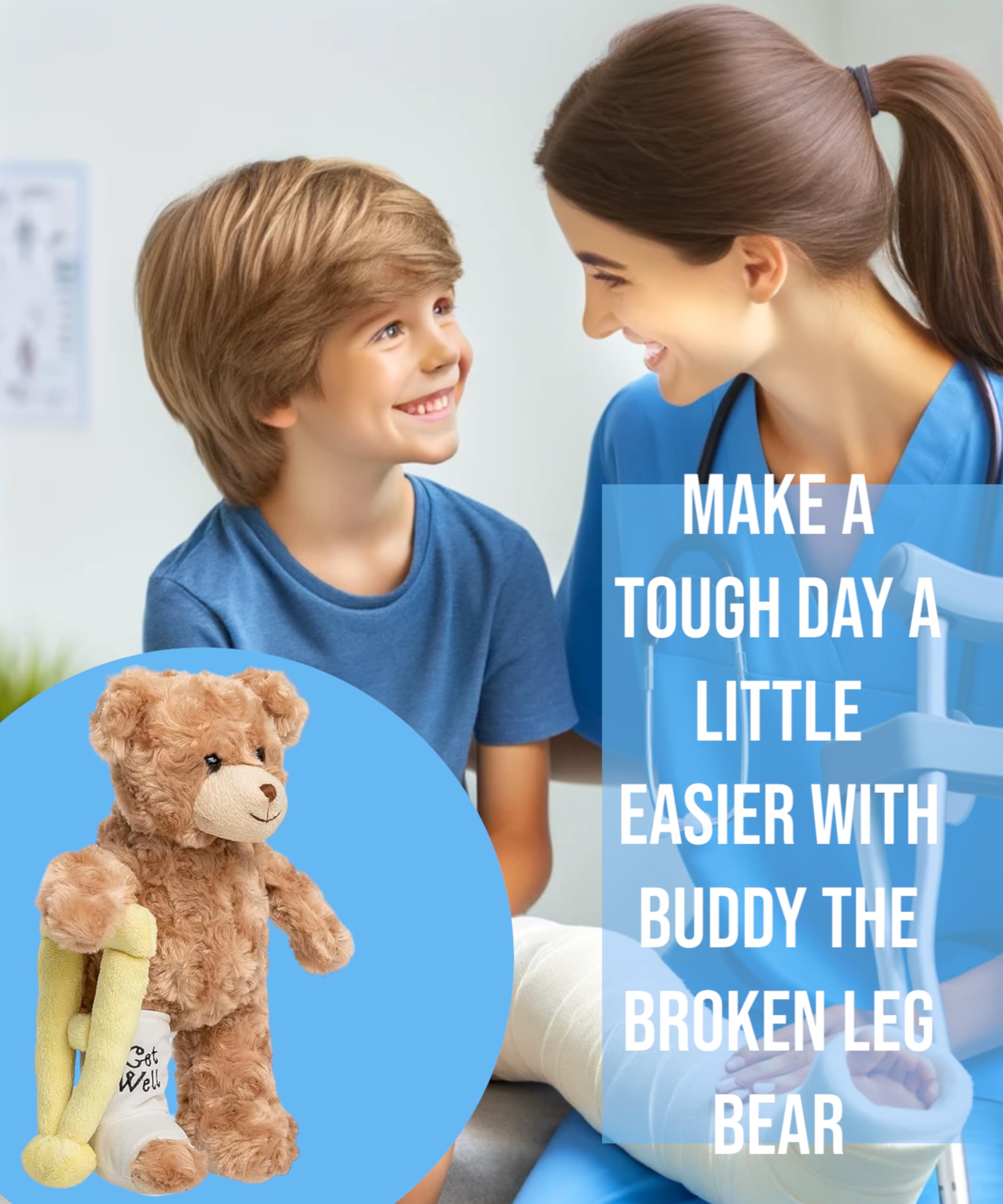 Jolitee Recovery Bear Gifts for Kids and Adults, Teddy Broken Arm Broken Leg, Get Well Stuffed Animal Teddy Bear with Left or Right Arm Cast Sling 10.5 inches (Broken Leg Teddy Bear)