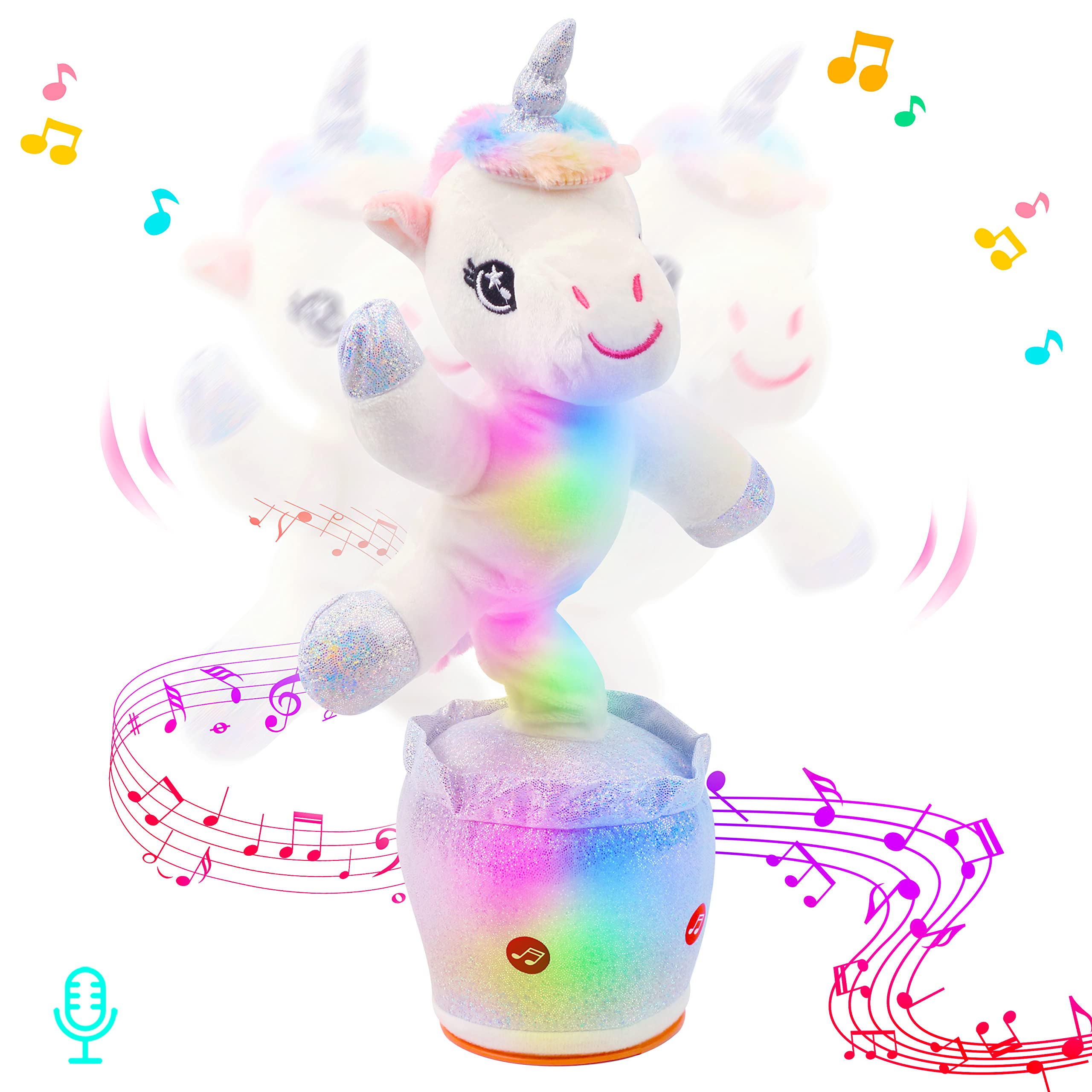 Hopearl Glowing Dancing Unicorn Toy Repeats What You Say Talking Toy Wriggle Singing Mimicking Twisting Electric Light Up Interactive Animated Toy Speaking Gifts for Kids, White, 14.5''