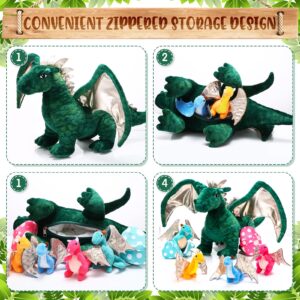 Deekin 7 Pcs Dragon Toy Set 16 Inch Large Dragon Stuffed Animal with 4 Cute Baby Plush Dragons and 2 Eggs in Mommy Dragon's Belly for Boys Girls Birthday Gifts(Cute Style)