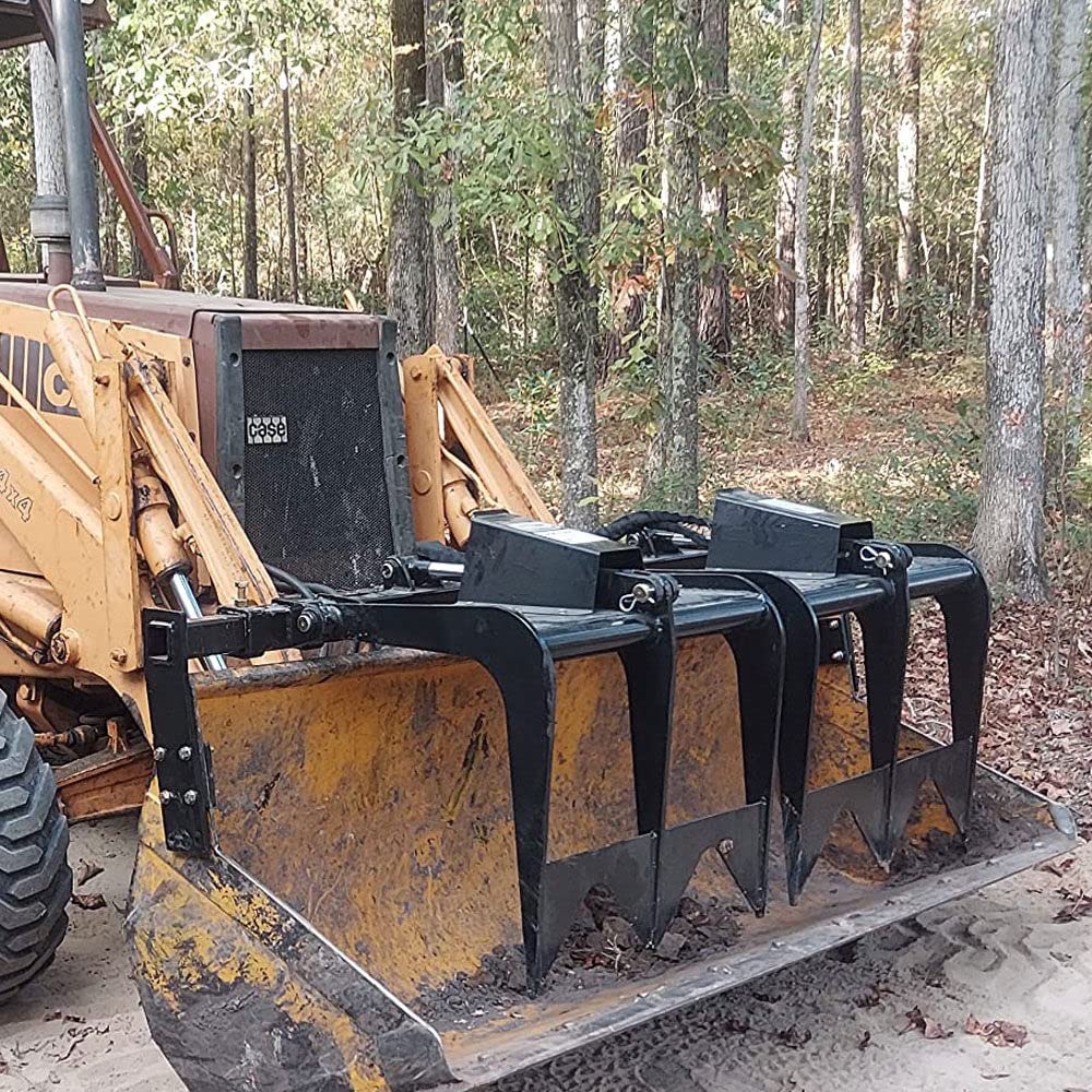 Titan Attachments Dual Adjustable 60"-72" Bolt-on Grapple Attachment, Skid Steer or Tractor Bucket Attachment, 1/2" Thick Grapple Teeth, Dual 3,000 PSI Cylinder, Centers on Bucket