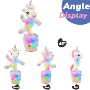 Hopearl Glowing Dancing Unicorn Toy Repeats What You Say Talking Toy Wriggle Singing Mimicking Twisting Electric Light Up Interactive Animated Toy Speaking Gifts for Kids, White, 14.5''