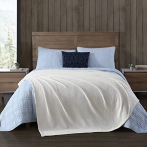 Eddie Bauer- King Blanket, Solid Reversible Cotton Bedding, Home Decor for All Seasons (Textured Twill White, King)