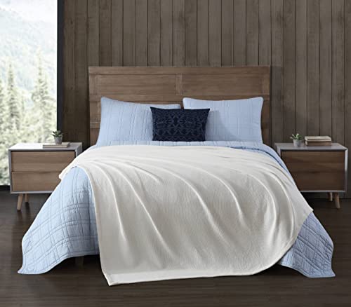 Eddie Bauer- King Blanket, Solid Reversible Cotton Bedding, Home Decor for All Seasons (Textured Twill White, King)