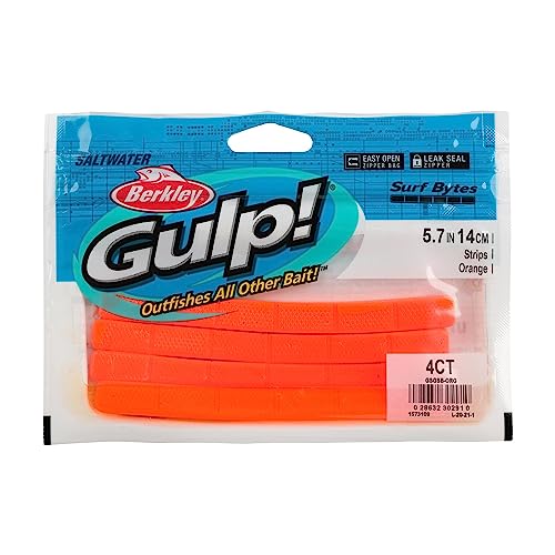 Berkley Gulp! Surf Bytes Strips Fishing Soft Bait, Orange, 5 3/4"