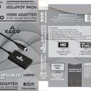 Kaico SEGA Saturn 1080p HDMI Adapter - for use with Sega Saturn - Supports S Video Output – Supports PAL and NTSC Consoles – Aspect Ratio Switch for 16:9 or 4:3