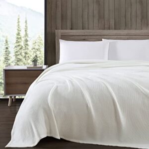 Eddie Bauer- King Blanket, Solid Reversible Cotton Bedding, Home Decor for All Seasons (Textured Twill White, King)