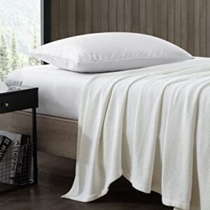 Eddie Bauer- King Blanket, Solid Reversible Cotton Bedding, Home Decor for All Seasons (Textured Twill White, King)