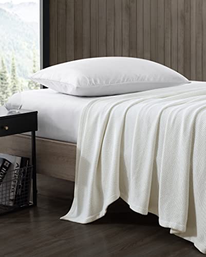 Eddie Bauer- King Blanket, Solid Reversible Cotton Bedding, Home Decor for All Seasons (Textured Twill White, King)