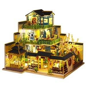 spilay dollhouse diy miniature wooden furniture kit,mini handmade big castle model with led & music box,1:24 scale creative doll house toys for adult gift