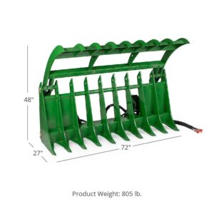 Titan Attachments 72in Clamshell Root Grapple Rake Fits John Deere Global Euro Loaders, Twin 3,000 PSI Cylinders, Brush Debris Landscaping Grapple