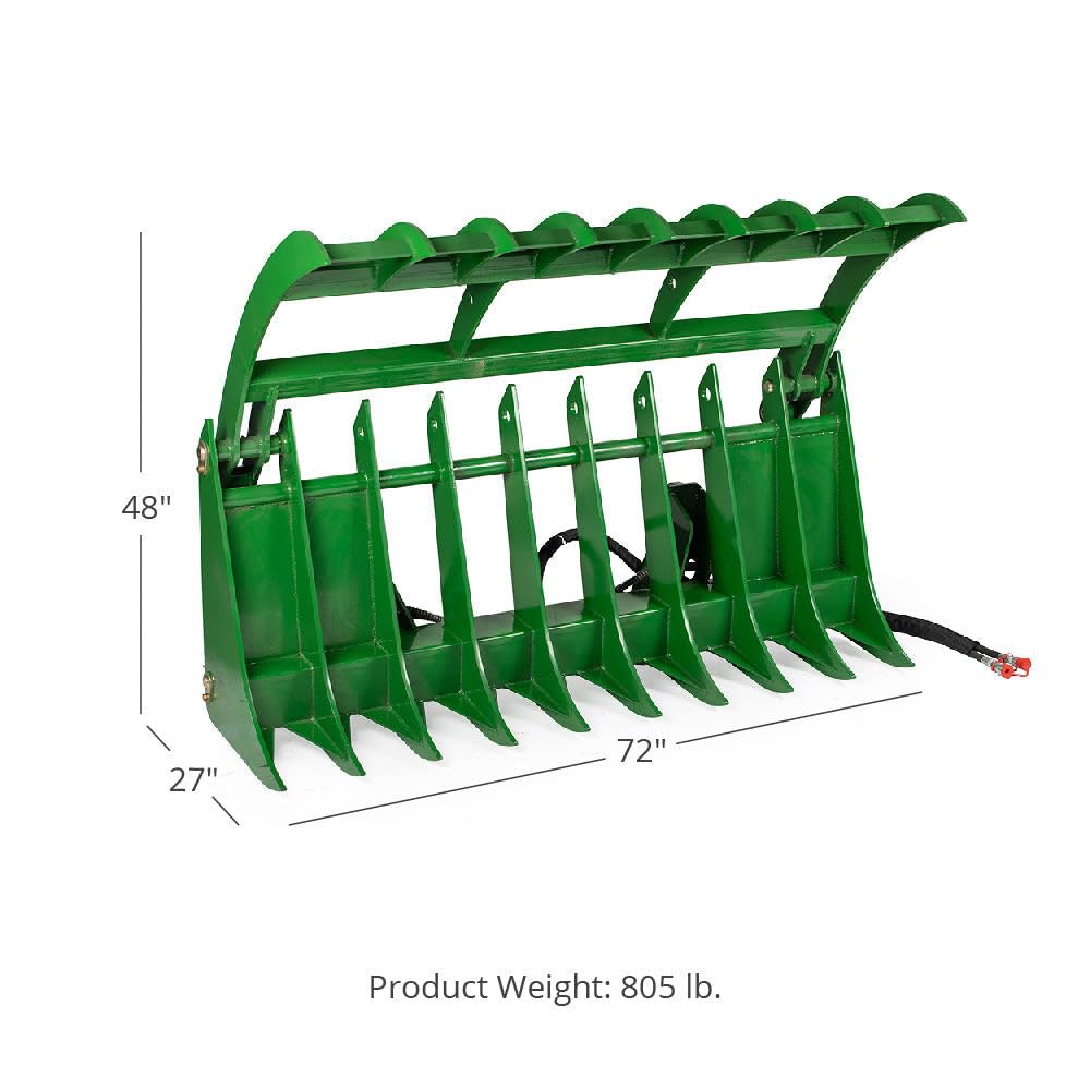 Titan Attachments 72in Clamshell Root Grapple Rake Fits John Deere Global Euro Loaders, Twin 3,000 PSI Cylinders, Brush Debris Landscaping Grapple