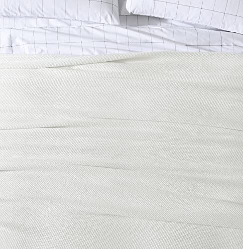 Eddie Bauer- King Blanket, Solid Reversible Cotton Bedding, Home Decor for All Seasons (Textured Twill White, King)