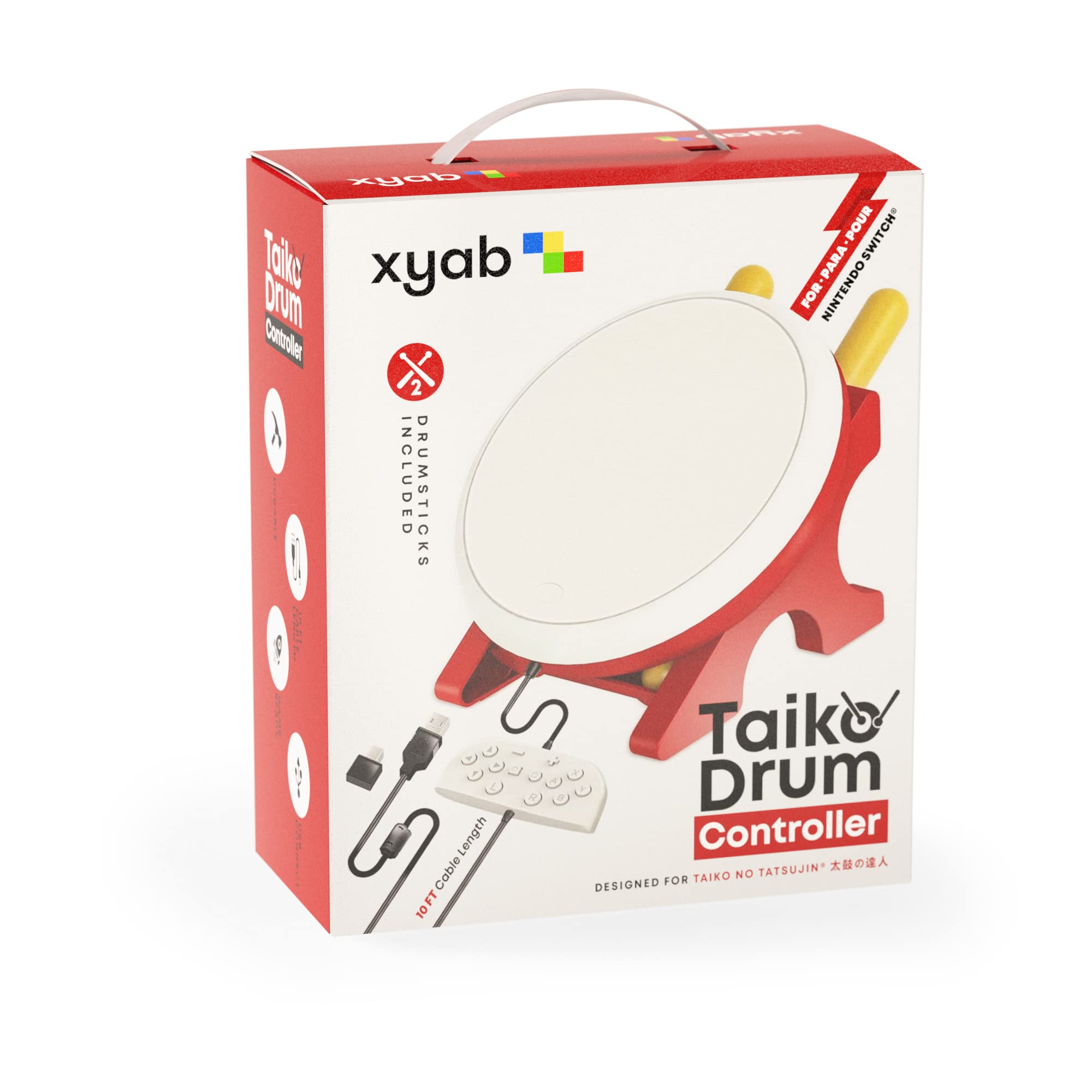 XYAB | Taiko Drum Pad Controller with Drum Sticks for Nintendo Switch Taiko no Tatsujin Drum n' Fun Game