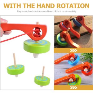 Kisangel 3Pcs Wooden Gyroscope Toy Wooden Top with Handle and Pull String Wire for Kids Toddlers Toys