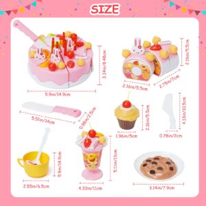 75PCS Birthday Cake Toy Cutting Decorating Birthday Cake Kitchen Pretend Toys Party Role Play Food Sets with Removable Candles Fruit Ice Cream Biscuits Candy Gift for Girls Boys Aged 3+