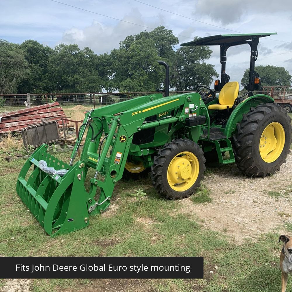 Titan Attachments 72in Clamshell Root Grapple Rake Fits John Deere Global Euro Loaders, Twin 3,000 PSI Cylinders, Brush Debris Landscaping Grapple