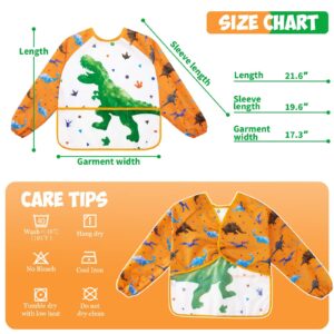 Dinosaur Art Smock - Kids Aprons for Boys ages 3-8 Waterproof Toddler Art Smock Painting Toddler Apron for Girls with Long Sleeve 3 Pockets Toddlers Painting Eating Cooking Baking Gardening Apron