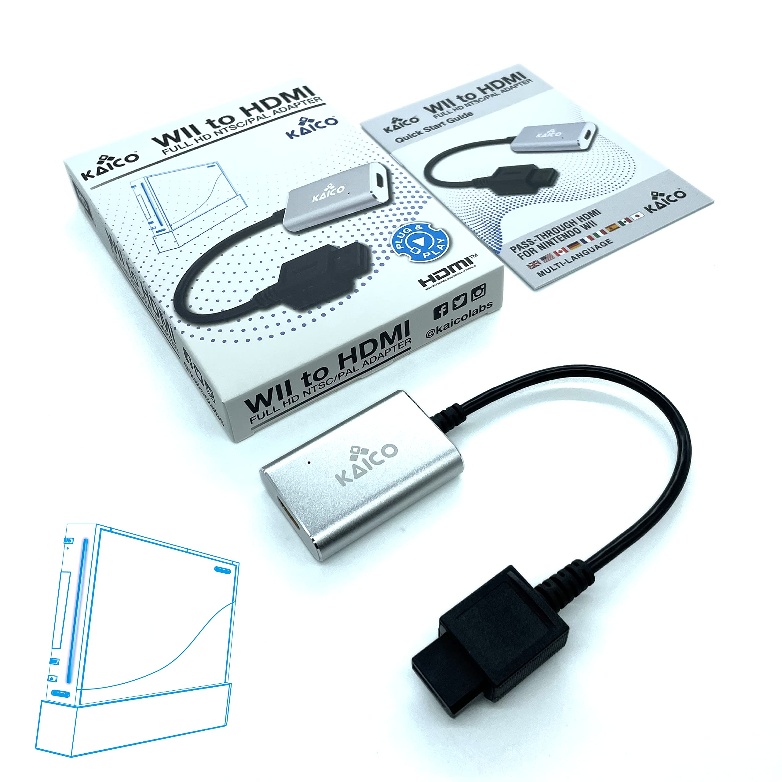 Kaico Wii to HDMI Adapter for Nintendo Consoles, Supports Component Output - Plug & Play – NTSC & PAL