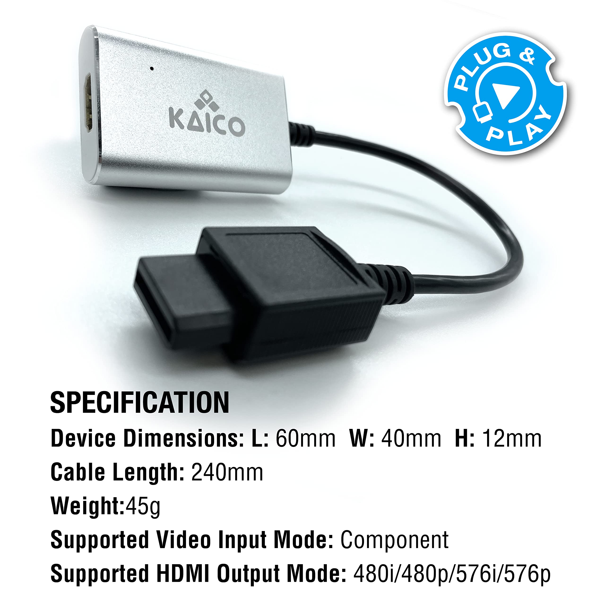 Kaico Wii to HDMI Adapter for Nintendo Consoles, Supports Component Output - Plug & Play – NTSC & PAL