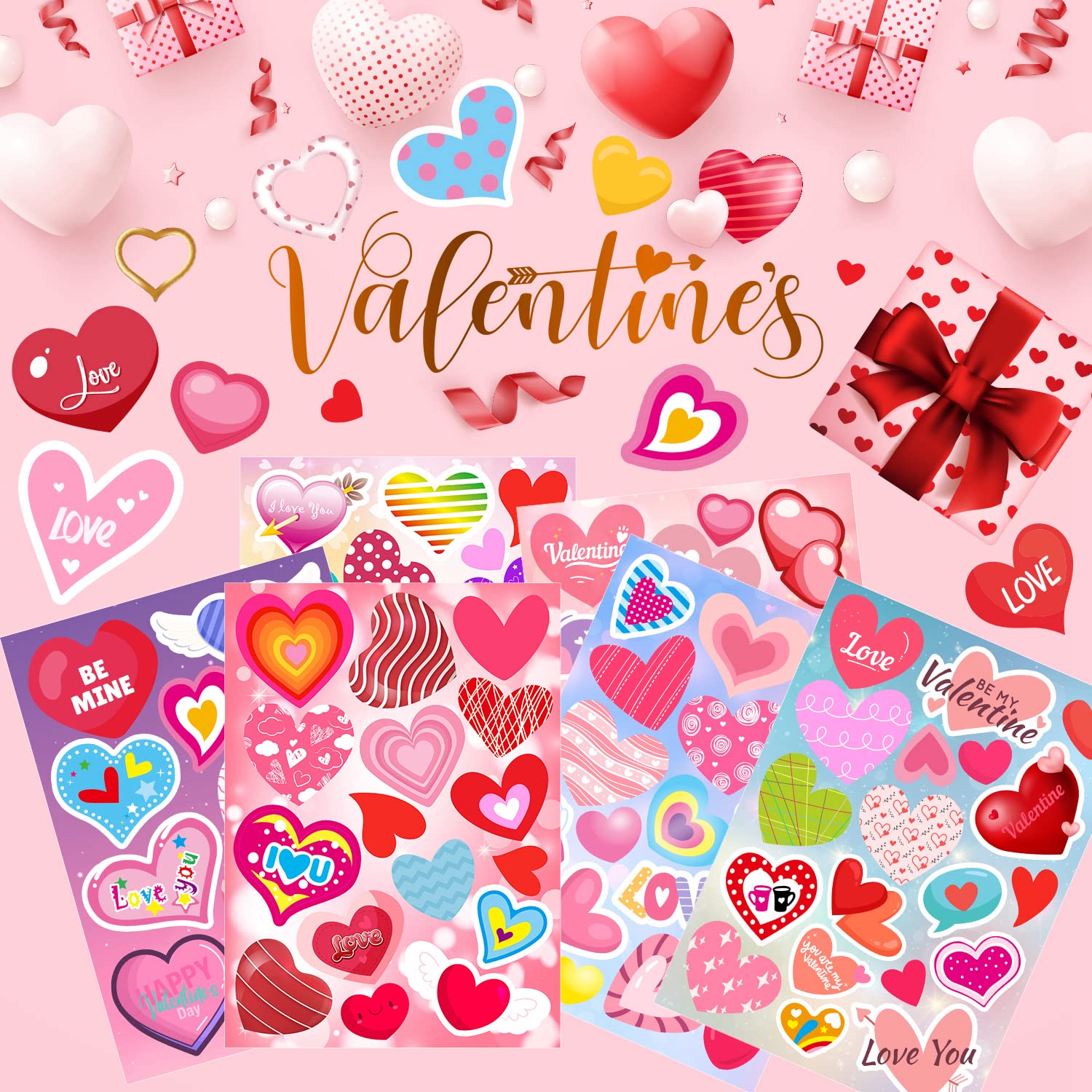 36 Sheets Heart Stickers, Valentine Stickers, Valentines Day Stickers for Kids Cards Craft Scrapbooking, Party Favors Gifts Weddings Anniversaries Decoration