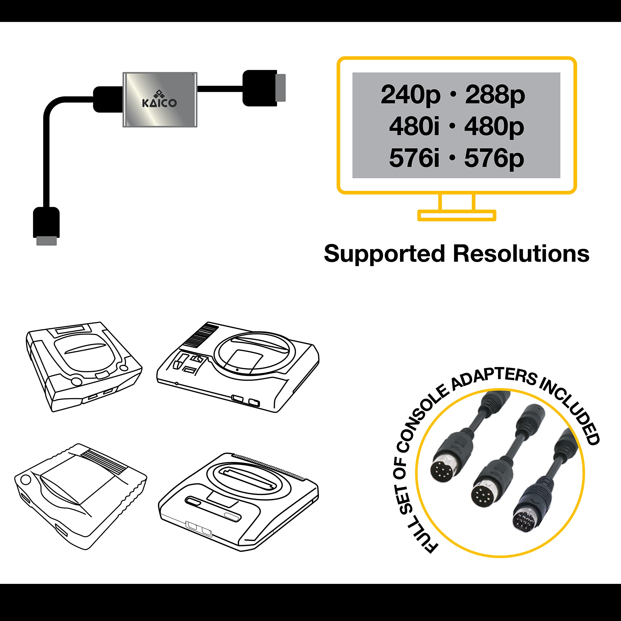 Kaico SEGA Saturn 2X Line Doubler & SEGA Genesis HDMI Adapter - for Megadrive, SNK Neo Geo, Sega Genesis, Sega Saturn Console - Supports RGB and Composite Output - All in One 2X Line Doubler HDMI