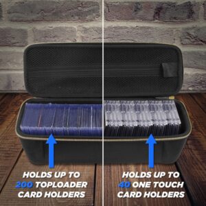 CASEMATIX Top Loader Card Storage Case for Trading Cards with 5 Removable Dividers, 5 Tab Dividers and Carry Strap - Fits 200 Toploader or 40 One Touch Card Holders in Toploader Storage Box