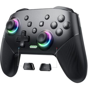 voyee switch controllers wireless, compatible with switch pro controllers for switch/switch lite/oled/pc, one-key pairing gamepad with 9-color rgb leds 1000mah battery 6-axis motion wake up function